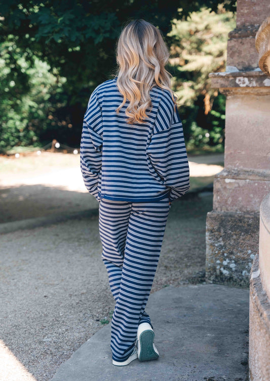 Knitted Striped Trousers - Navy