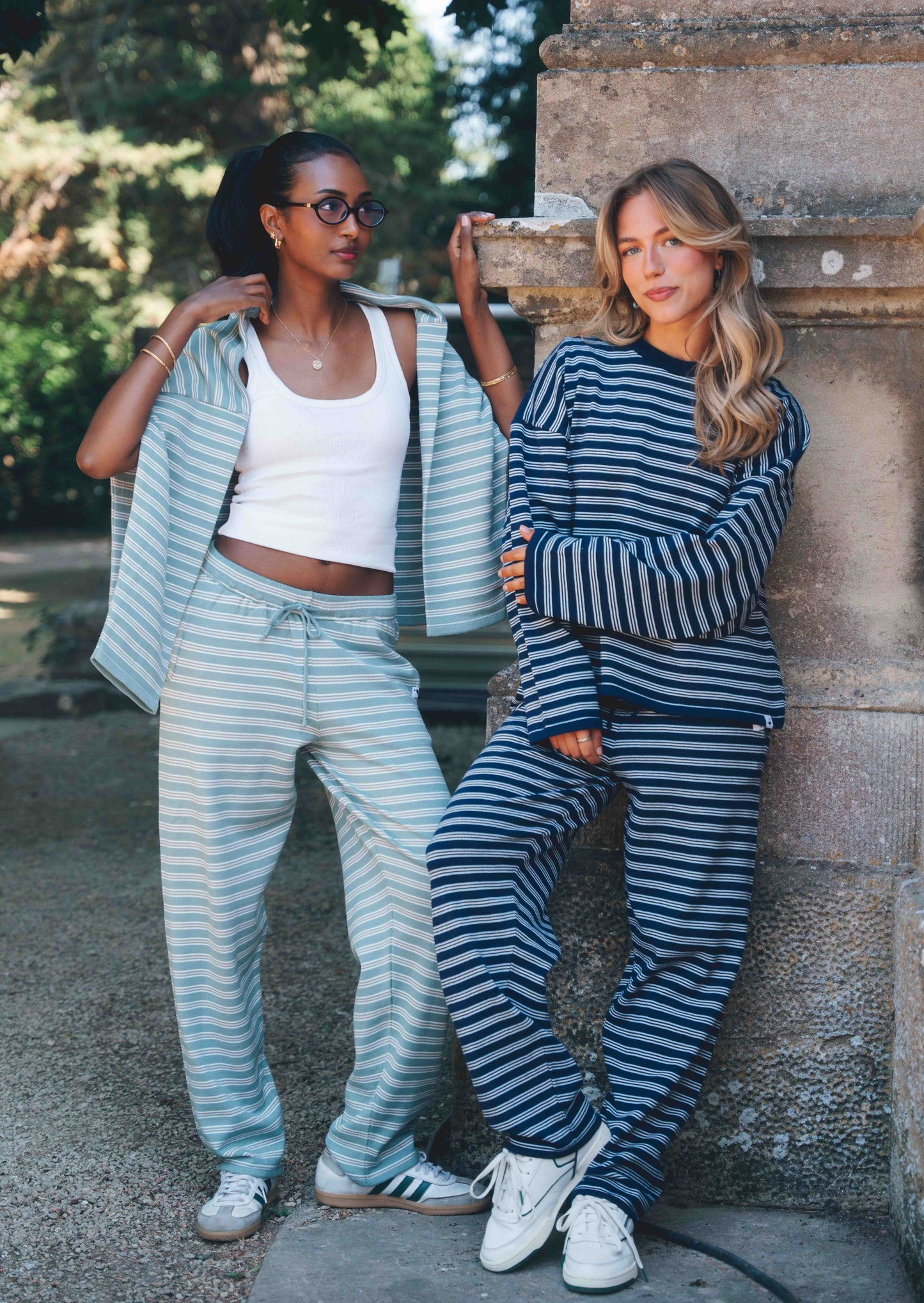 Knitted Striped Viscose Trousers - Navy