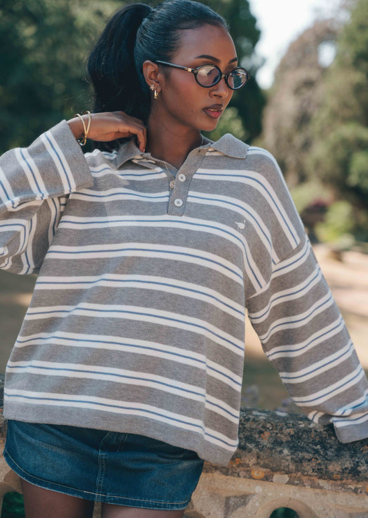 Goose Knitted Rugby Top - Grey