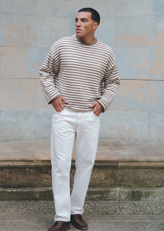 Goose Knitted Stripe Jumper - Light Taupe