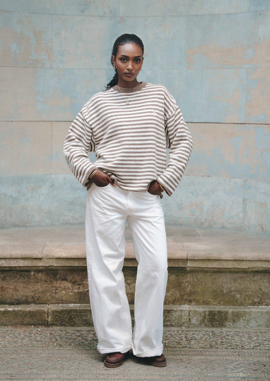 Goose Knitted Stripe Jumper - Light Taupe
