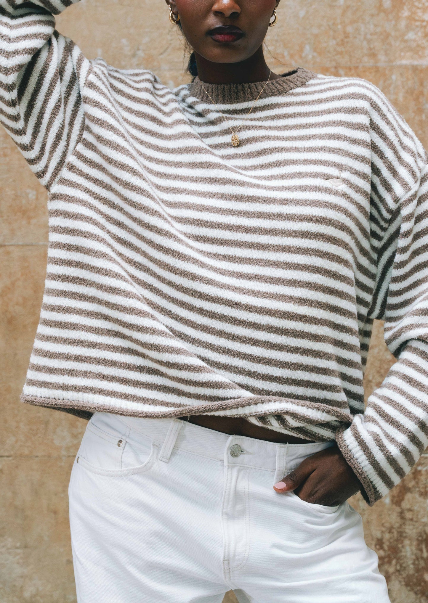 Goose Knitted Stripe Jumper - Light Taupe