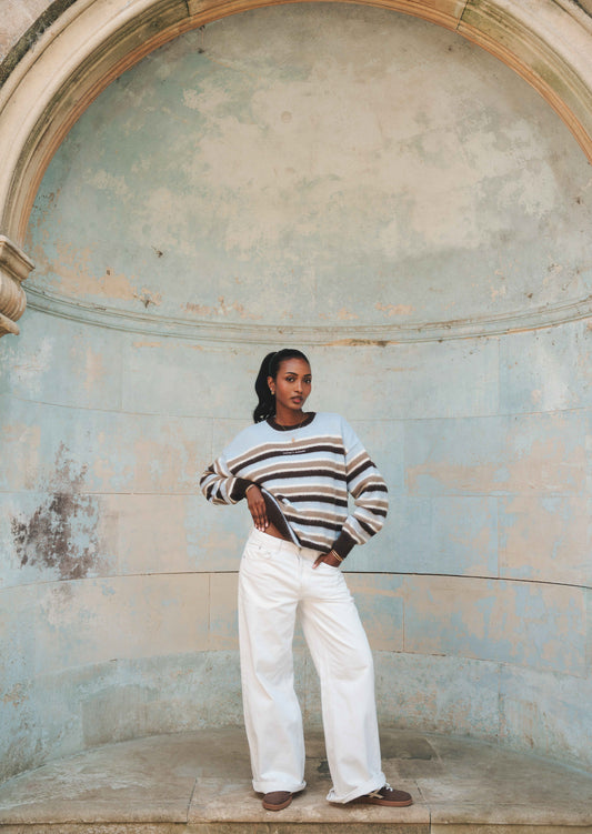 Knitted Stripe Jumper - Blue/Brown