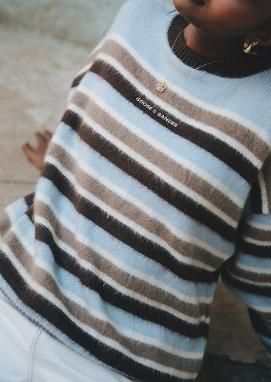 Knitted Stripe Jumper - Blue/Brown