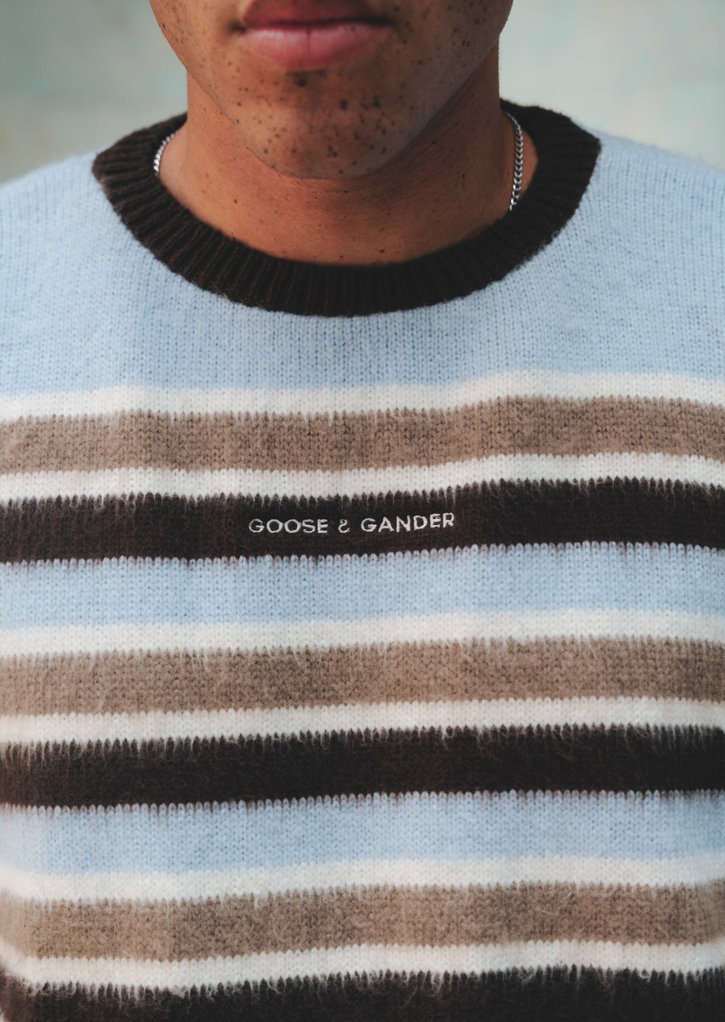 Knitted Stripe Jumper - Blue/Brown
