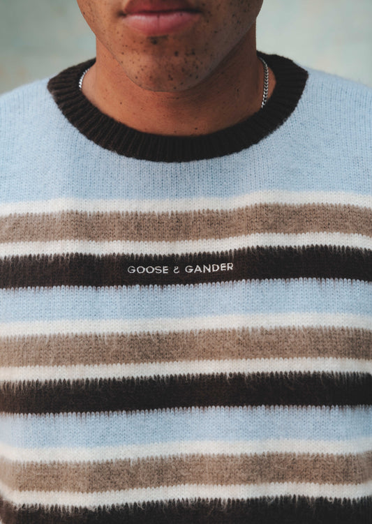 Knitted Stripe Jumper - Blue/Brown