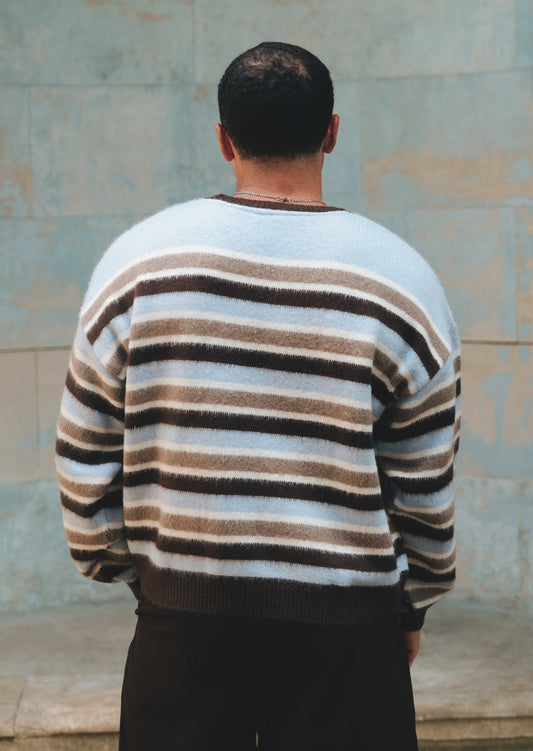 Knitted Stripe Jumper - Blue/Brown