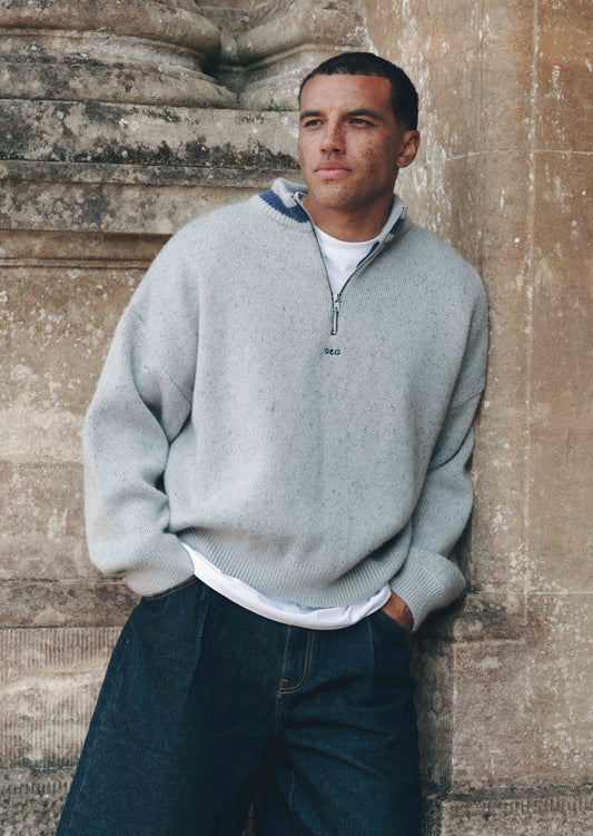 Knitted Simple 1/4 Zip Sweat - Ash