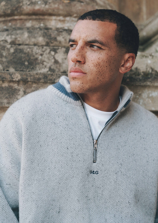 Knitted Simple 1/4 Zip Sweat - Ash