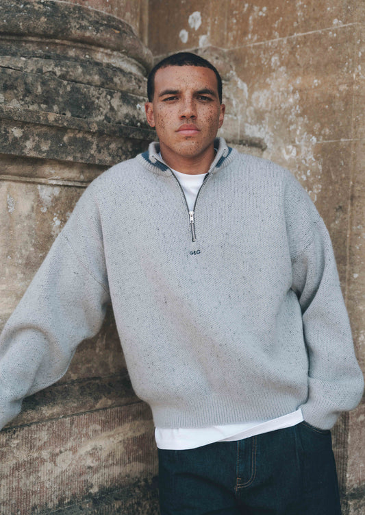 Knitted Simple 1/4 Zip Sweat - Ash