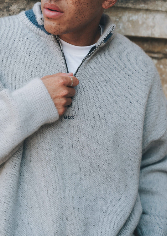 Knitted Simple 1/4 Zip Sweat - Ash