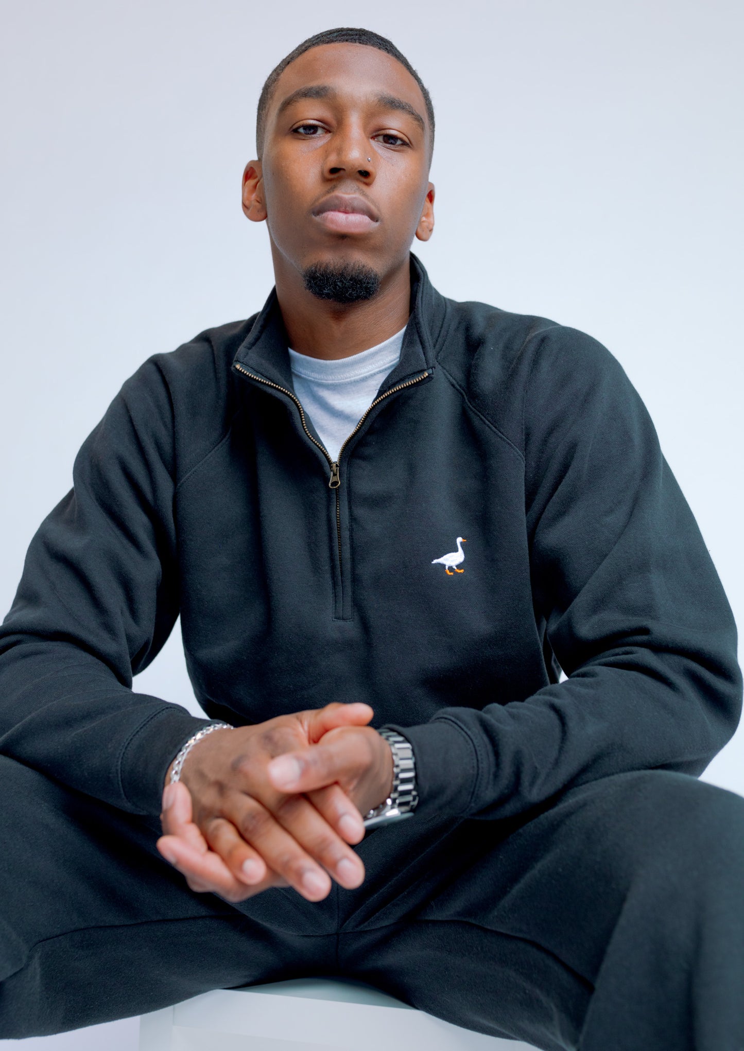 Unisex Premium Goose 1/4 Zip Sweat - Black