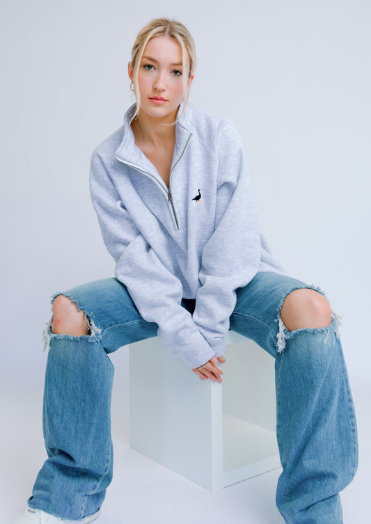 Unisex Premium Goose 1/4 Zip Sweat - Ash Grey