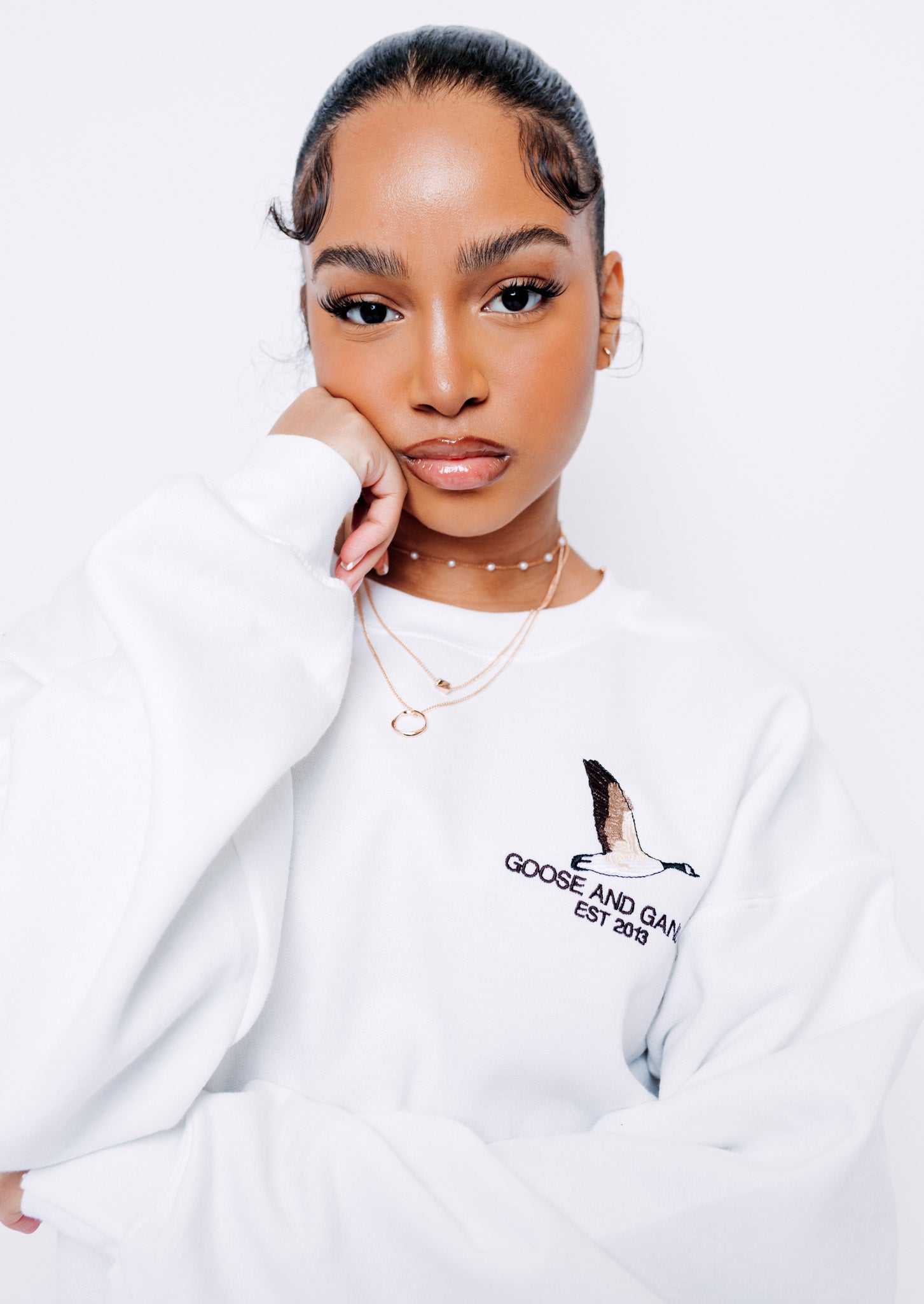 Unisex White Goose Guide Embroidered Sweat