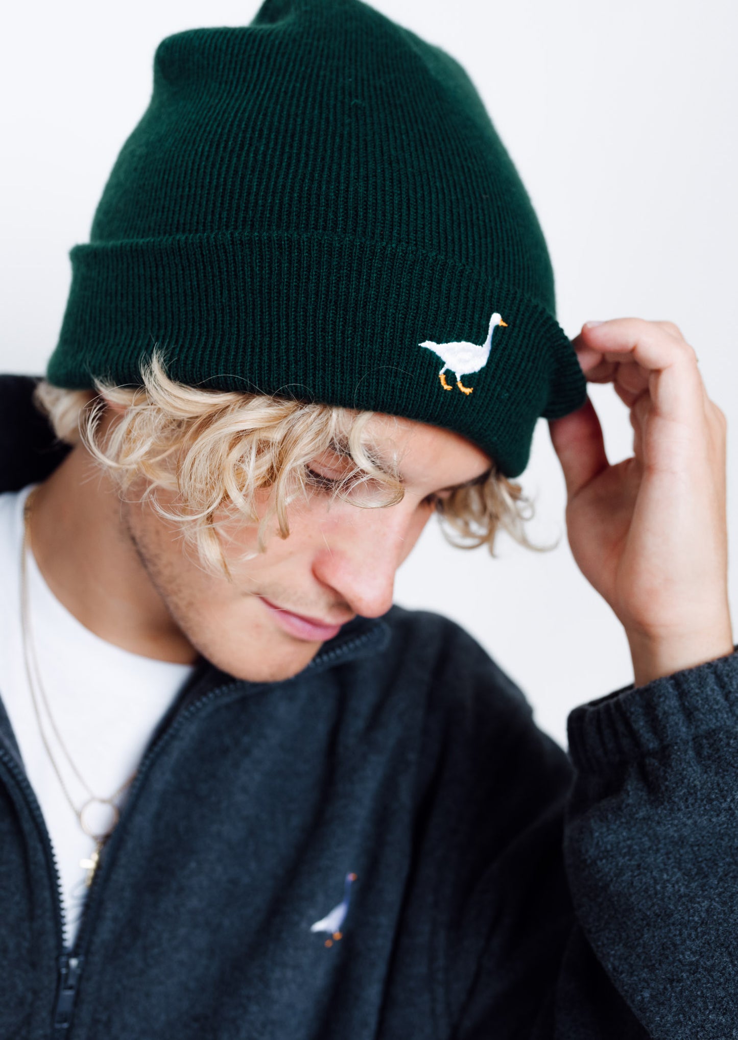 Unisex Forest Green Goose Beanie