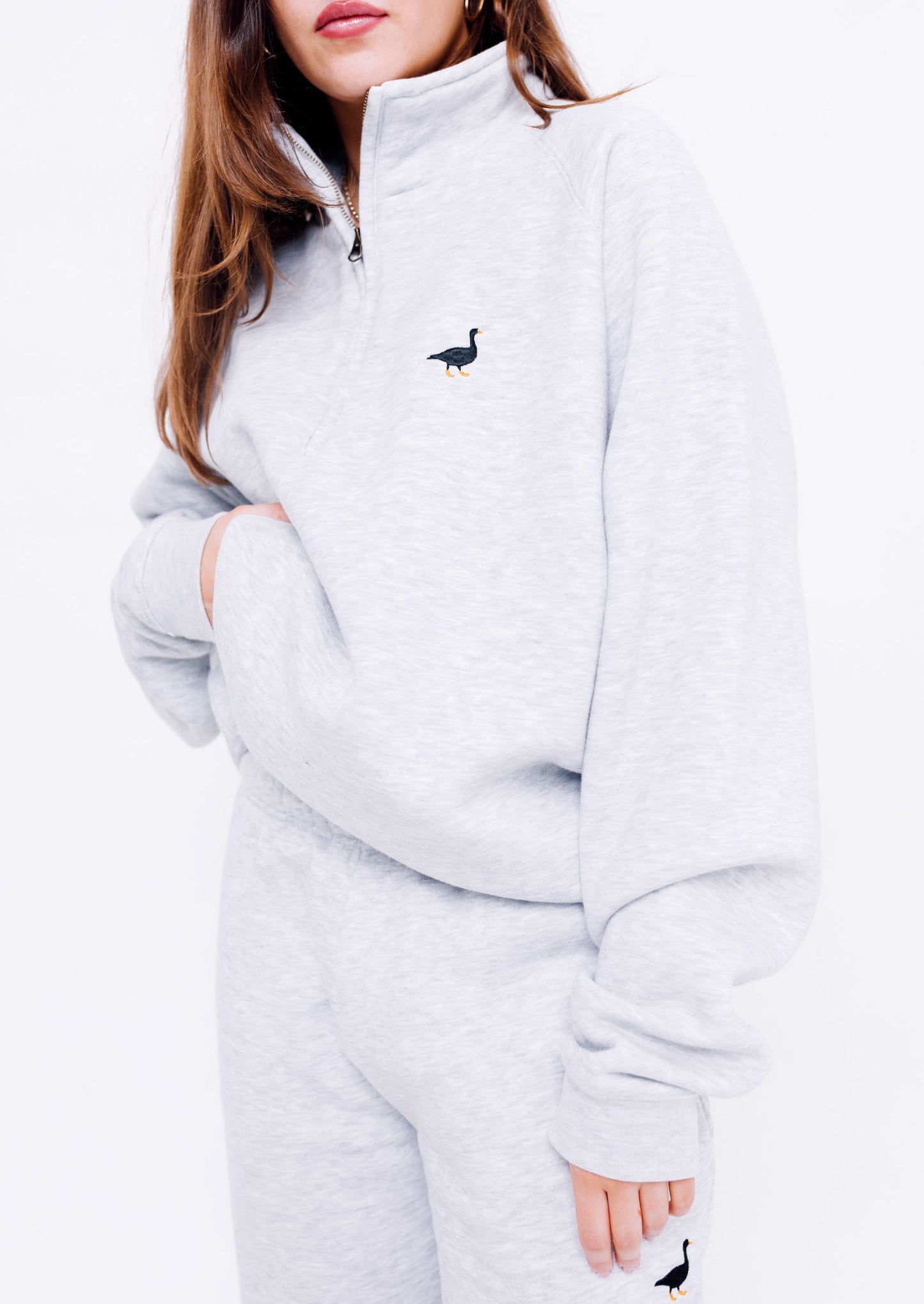 Unisex Premium Goose 1/4 Zip Sweat - Ash Grey