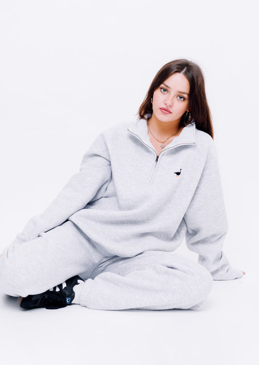 Unisex Premium Goose 1/4 Zip Sweat - Ash Grey