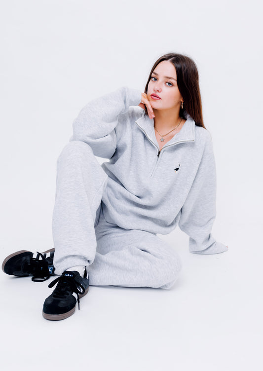 Unisex Premium Goose 1/4 Zip Sweat - Ash Grey