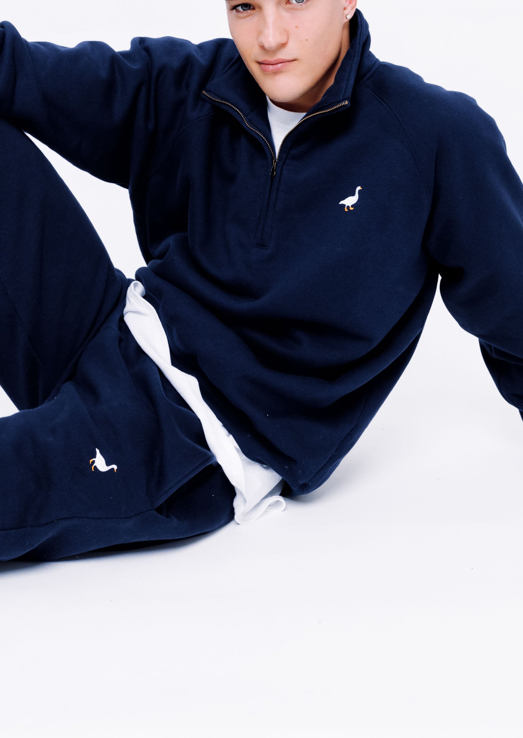 Unisex Premium Goose 1/4 Zip Sweat - Navy Blue – Goose & Gander