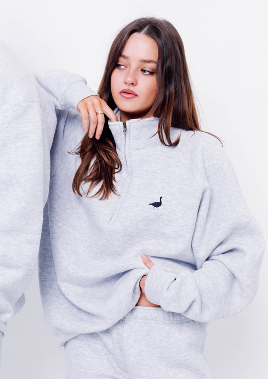 Unisex Premium Goose 1/4 Zip Sweat - Ash Grey