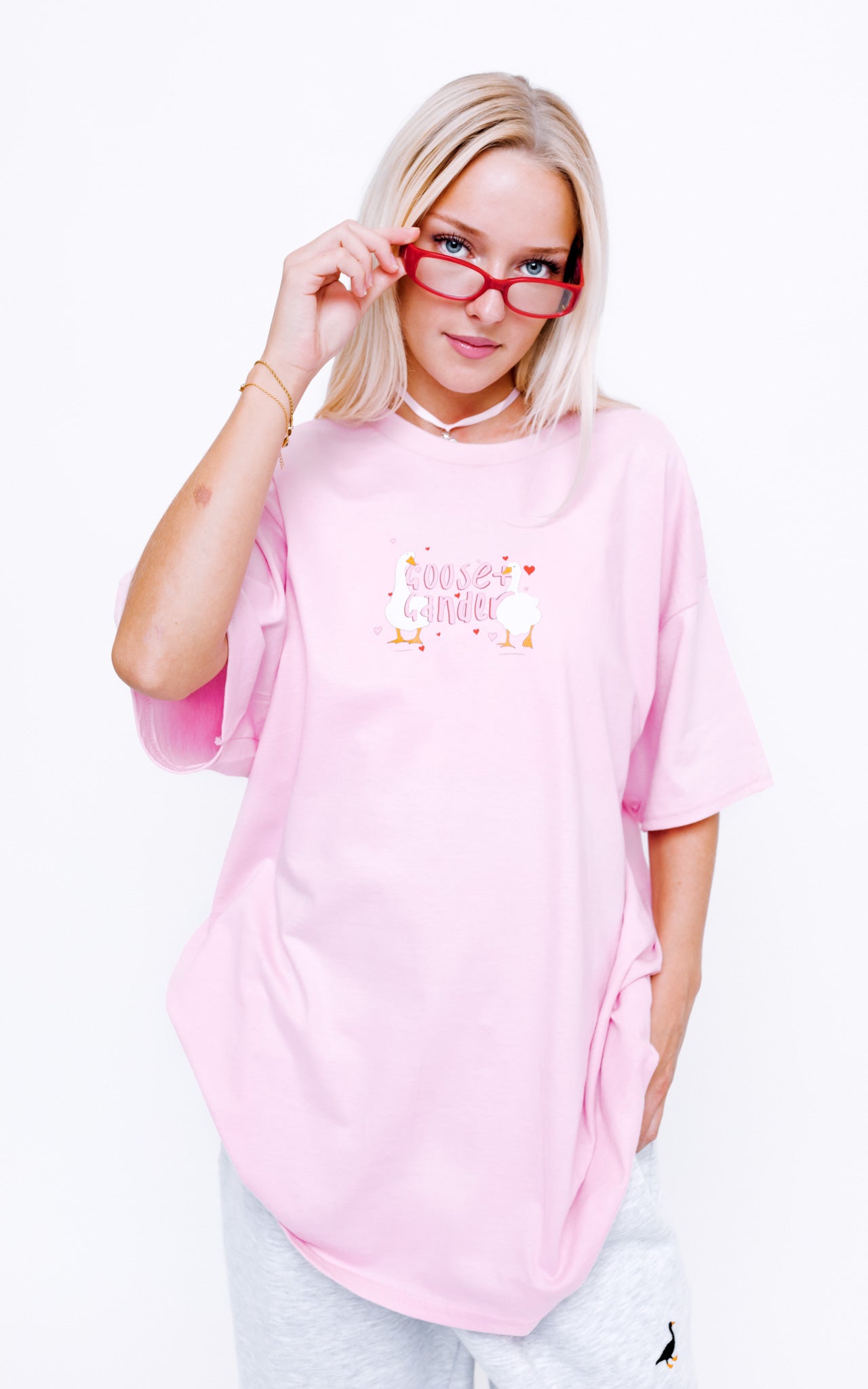 Unisex Heart Club Goose Tee - Baby Pink