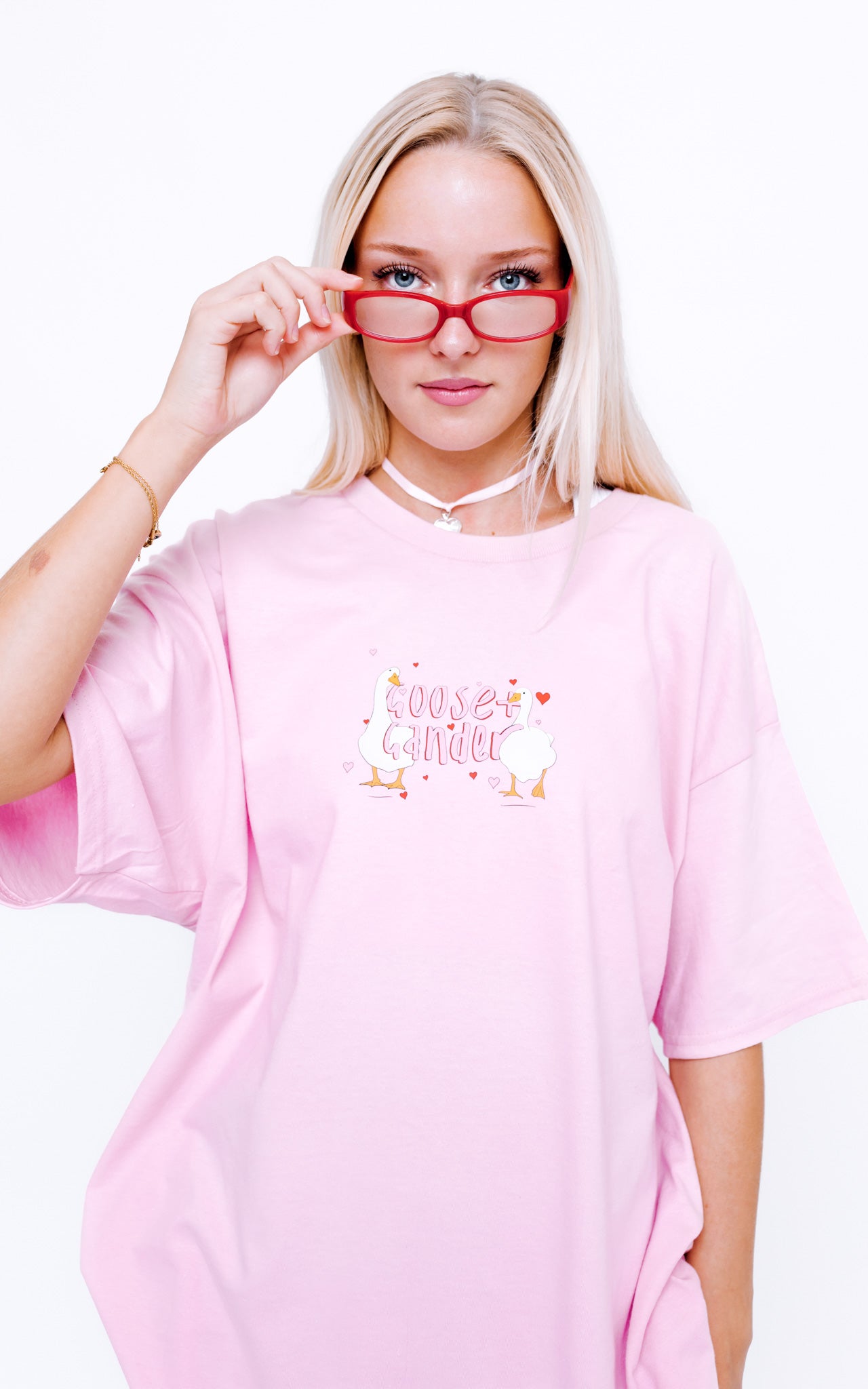 Unisex Heart Club Goose Tee - Baby Pink