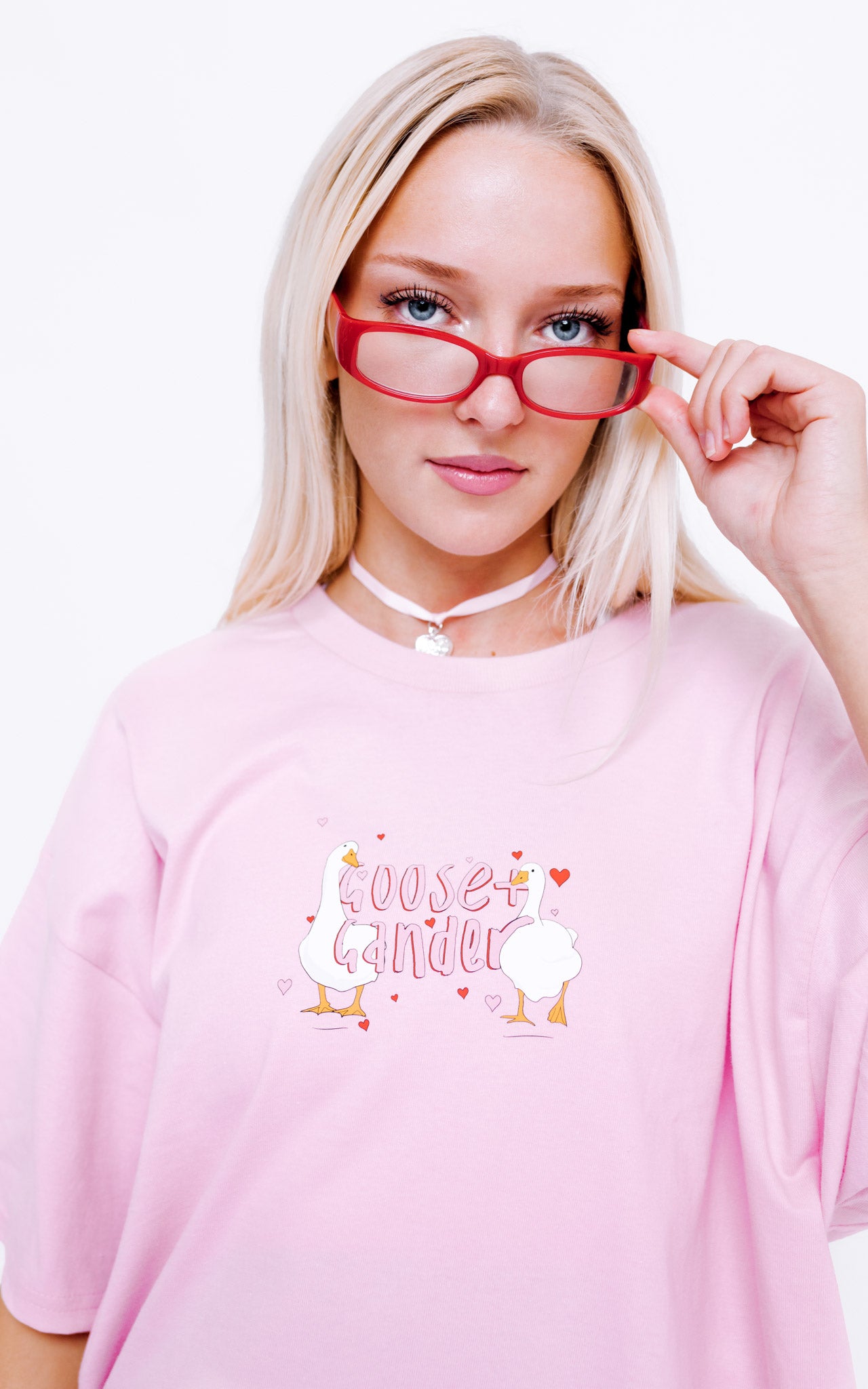 Unisex Heart Club Goose Tee - Baby Pink