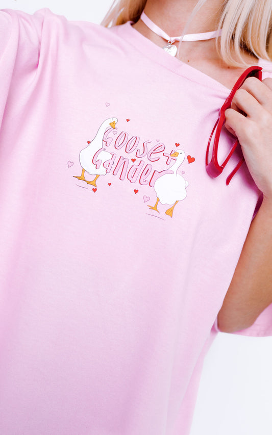 Unisex Heart Club Goose Tee - Baby Pink