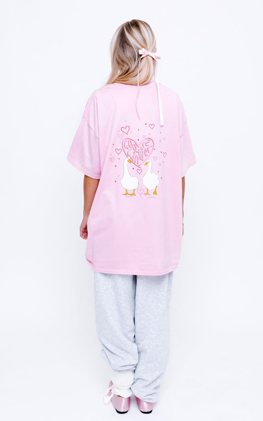 Unisex Heart Club Goose Tee - Baby Pink