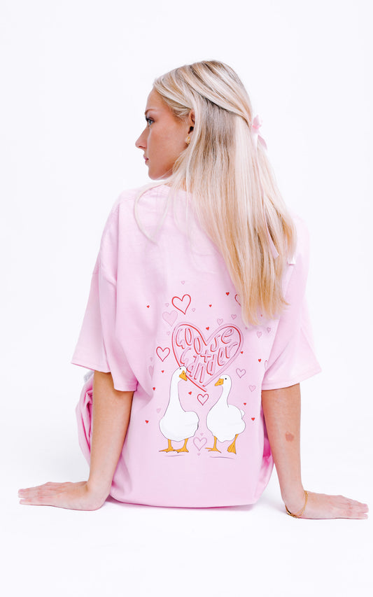 Unisex Heart Club Goose Tee - Baby Pink