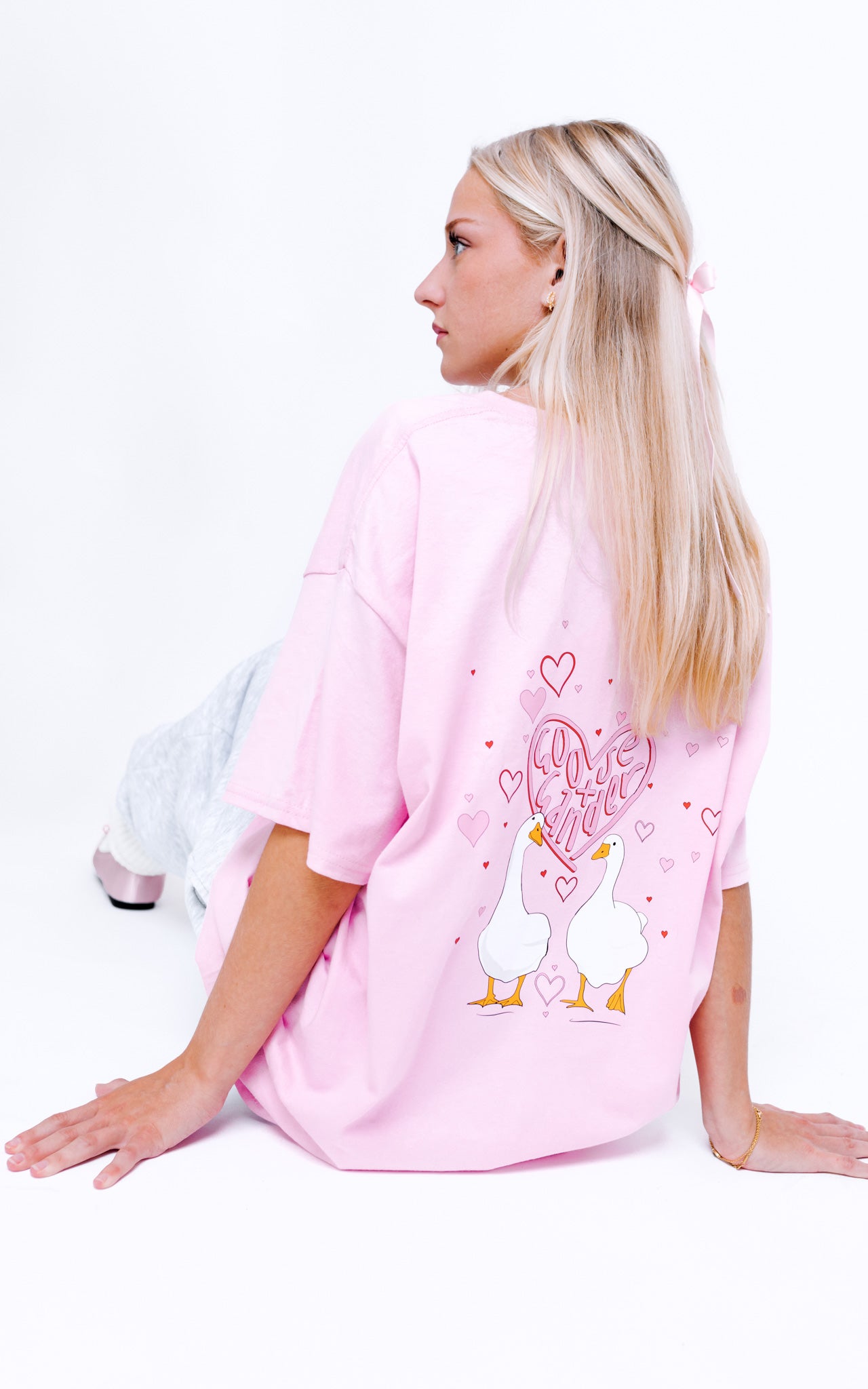 Unisex Heart Club Goose Tee - Baby Pink