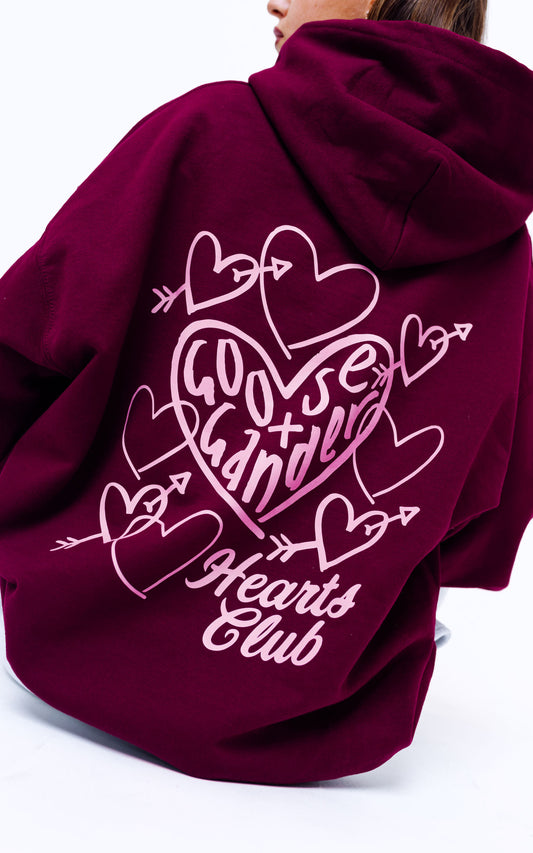 Unisex Heart Club Hood - Burgundy