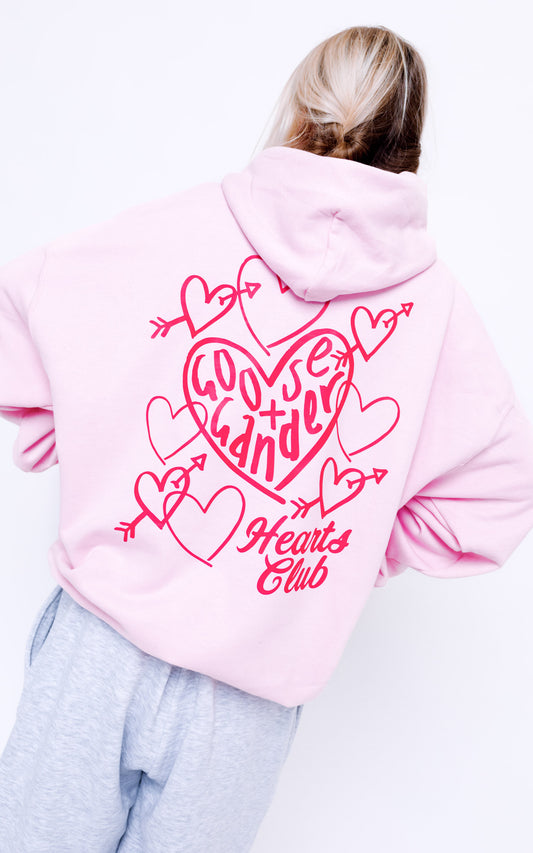 Unisex Heart Club Hood - Baby Pink