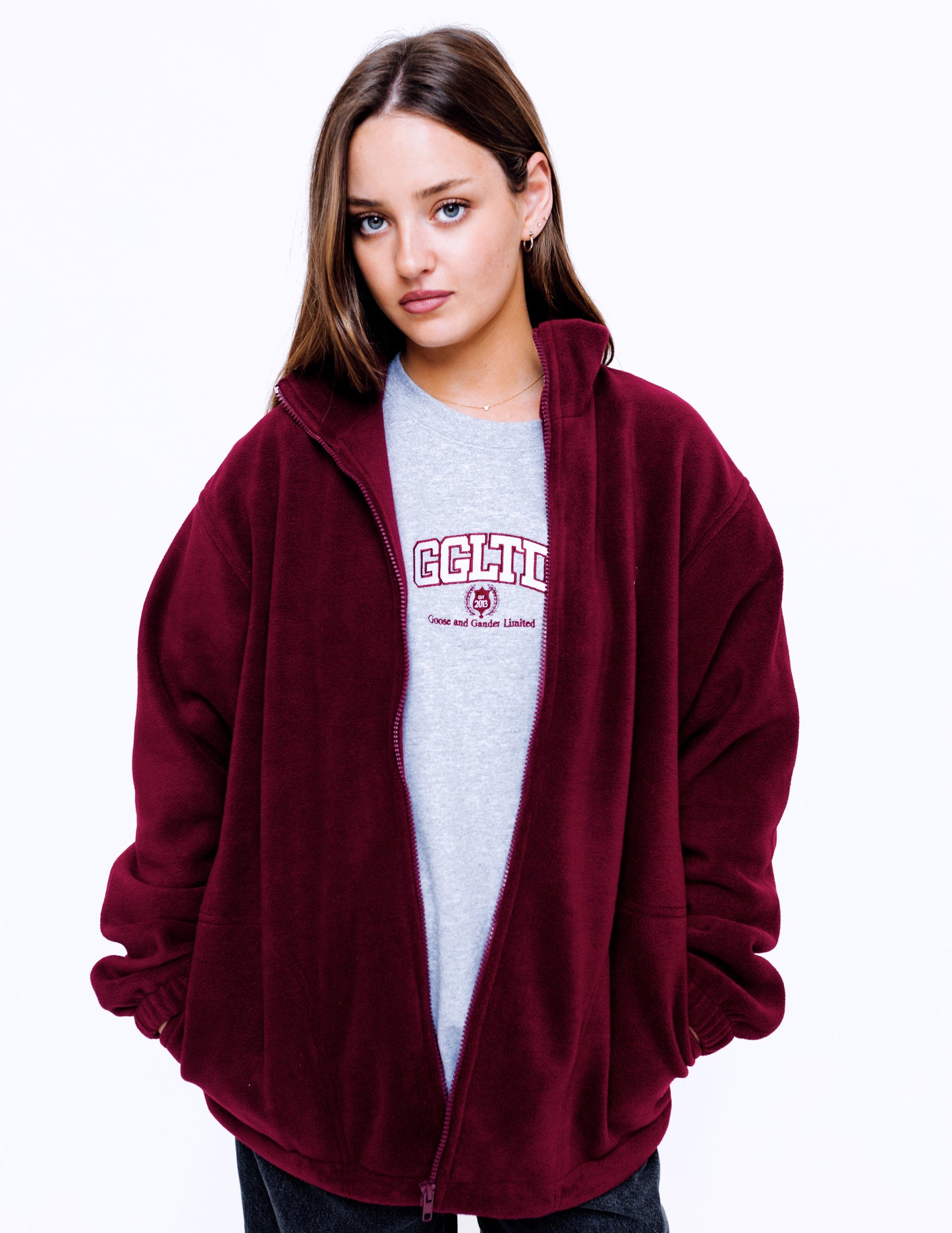 Unisex Goose Full Zip Fleece - Burgundy