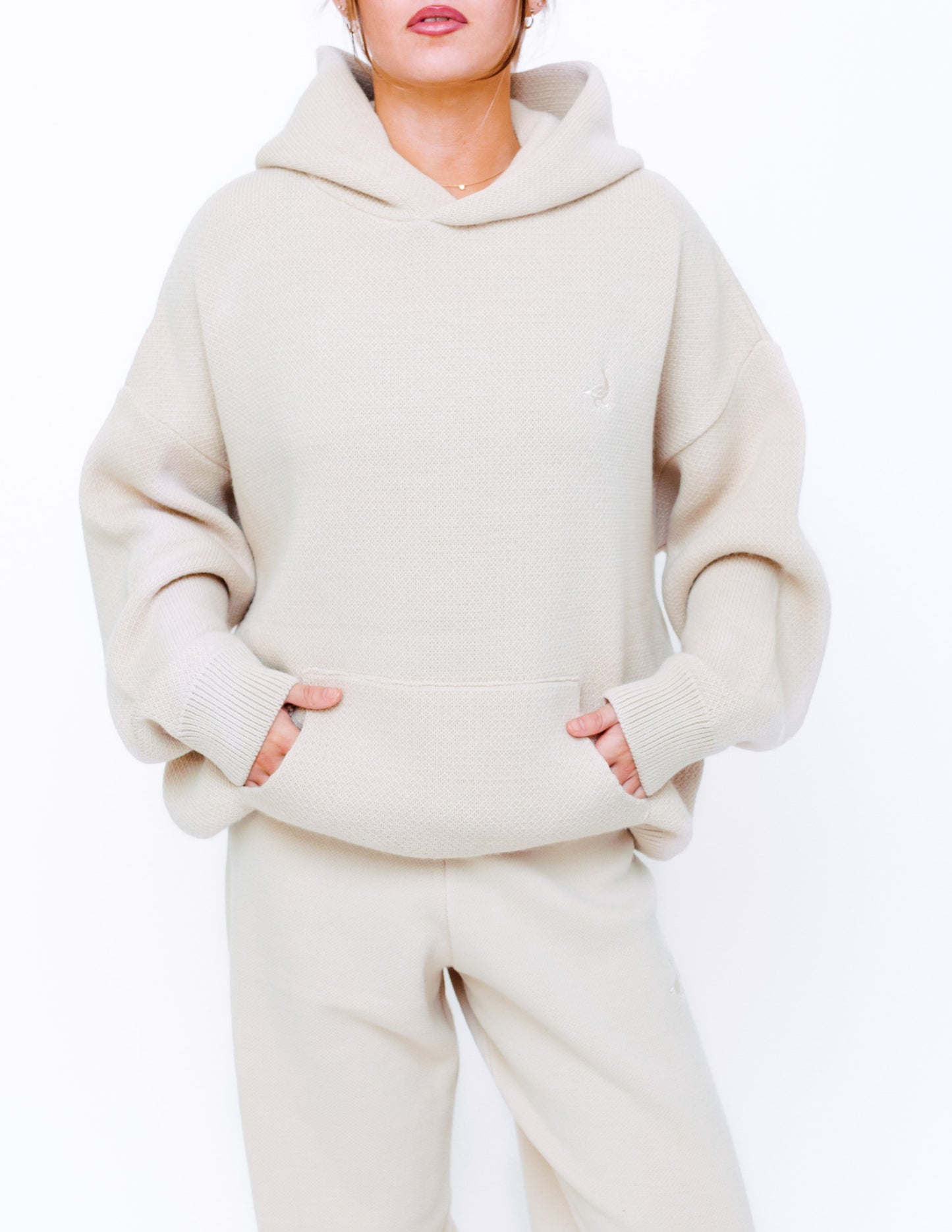 Unisex Knitted Hoodie - Sand