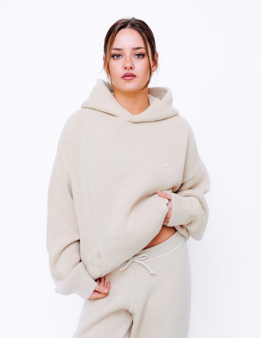 Unisex Knitted Hoodie - Sand