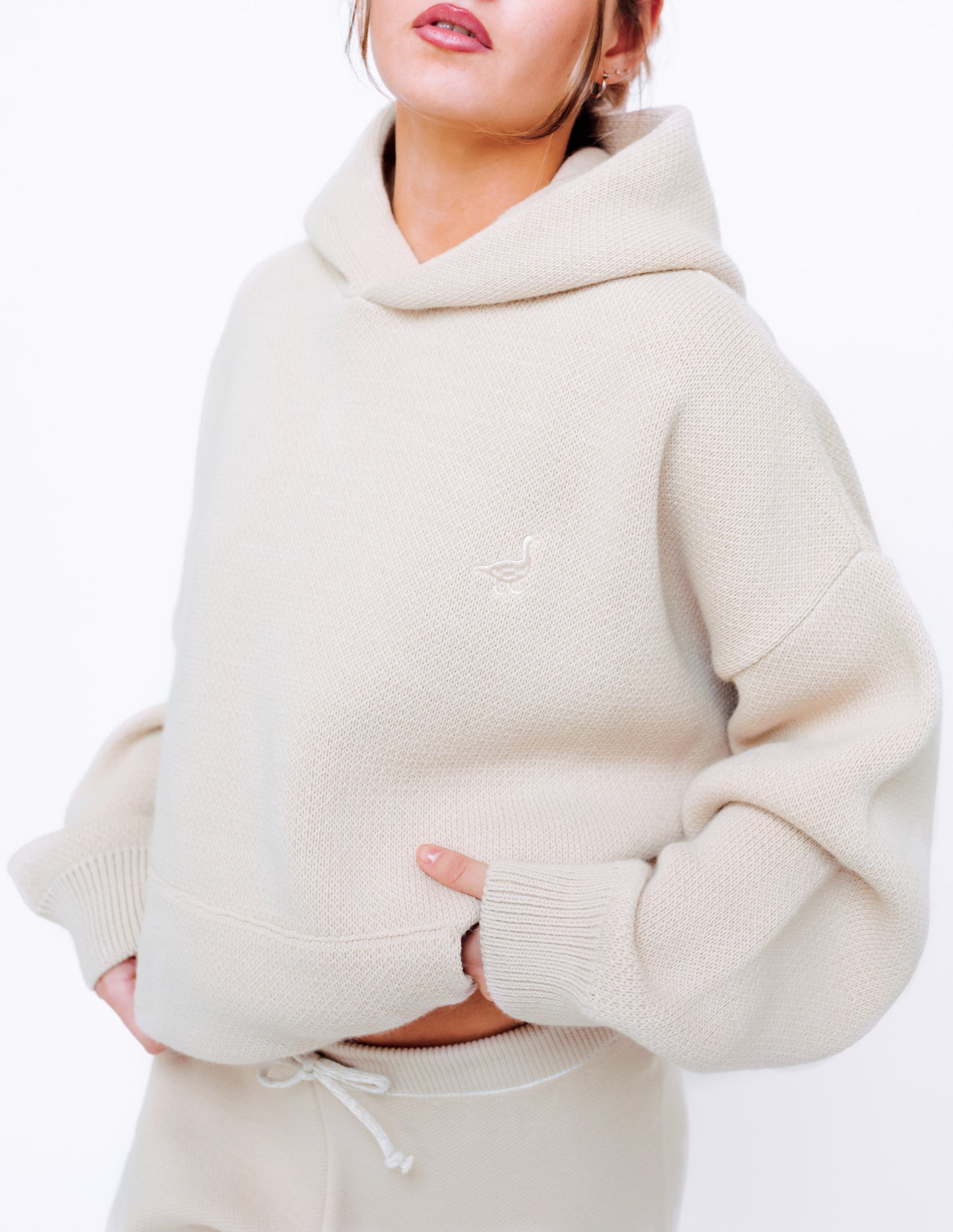 Unisex Knitted Hoodie - Sand