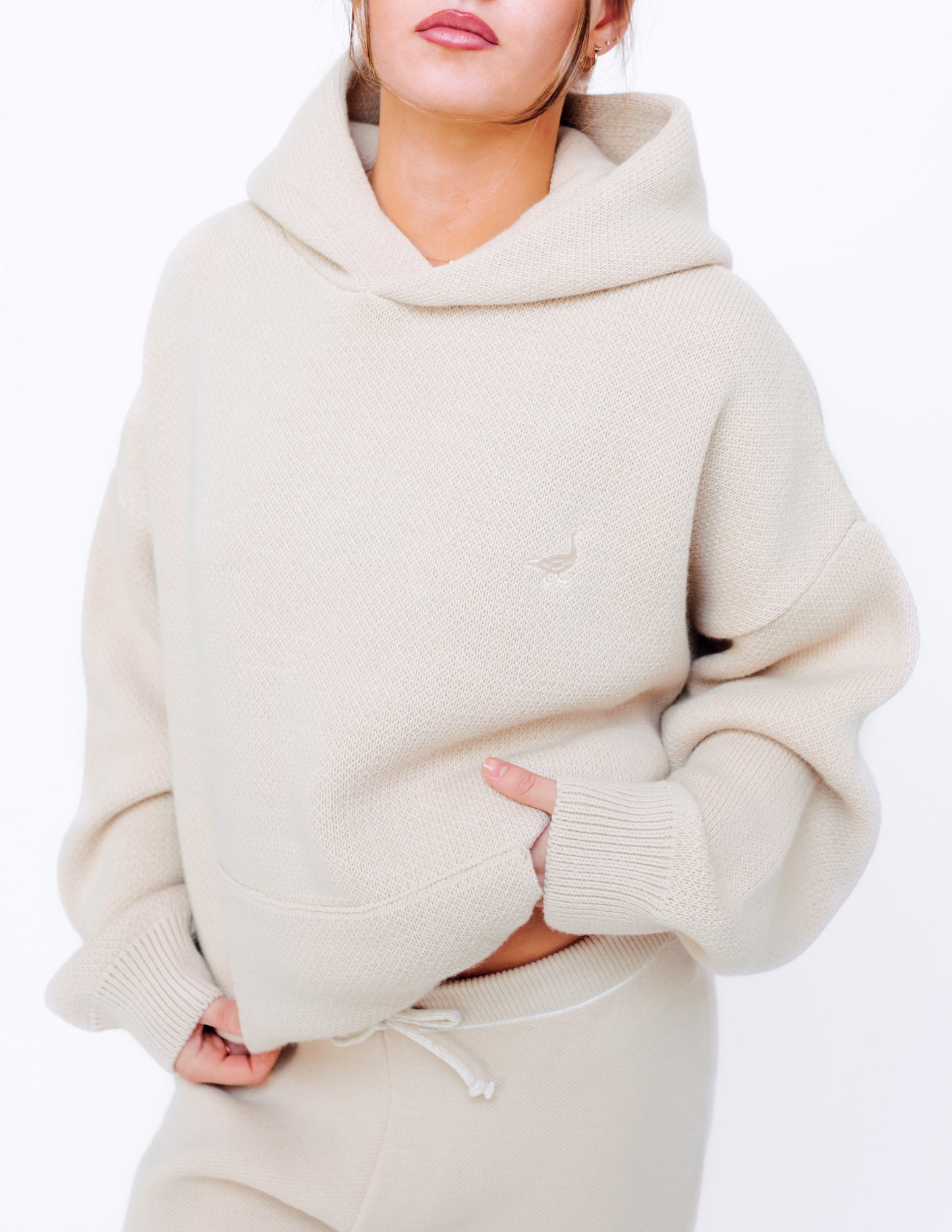 Unisex Knitted Hoodie - Sand