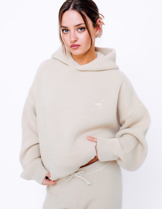 Unisex Knitted Hoodie - Sand