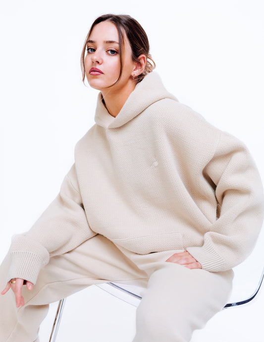 Unisex Knitted Hoodie - Sand