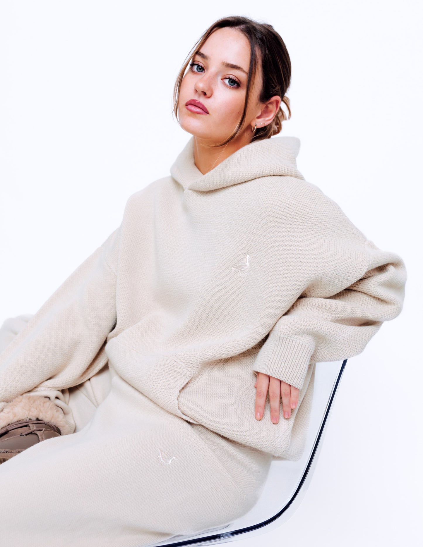 Unisex Knitted Hoodie - Sand