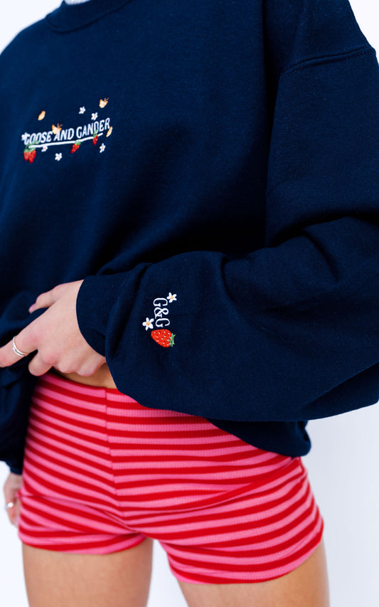 Unisex Wild Strawberry Embroidered Sweat - Navy