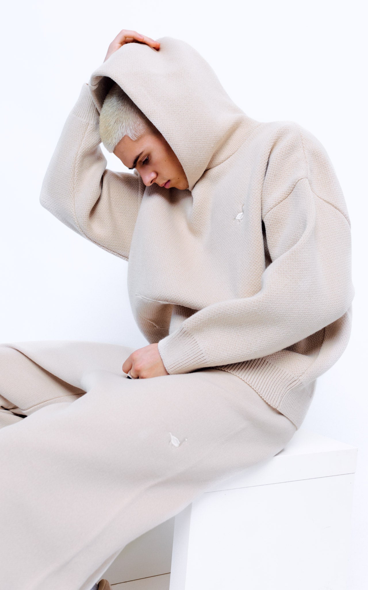 Unisex Knitted Hoodie - Sand