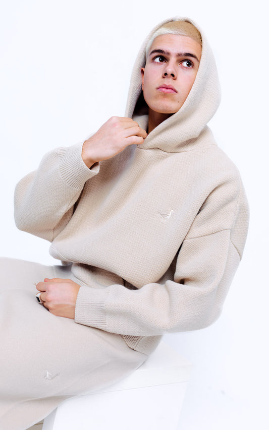 Unisex Knitted Hoodie - Sand