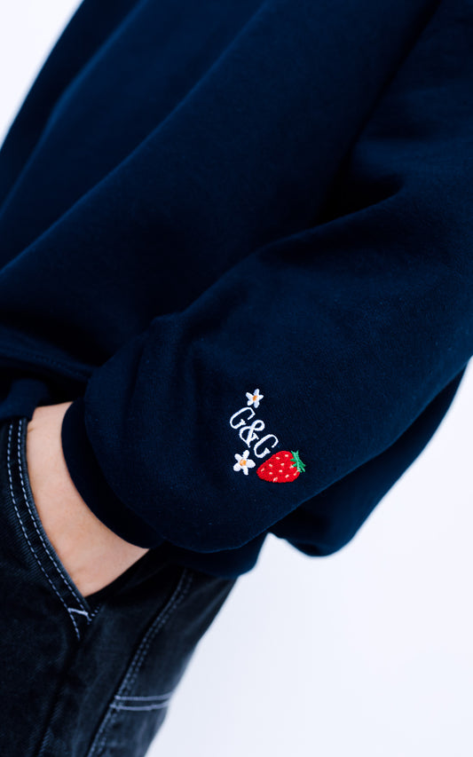 Unisex Wild Strawberry Embroidered Sweat - Navy