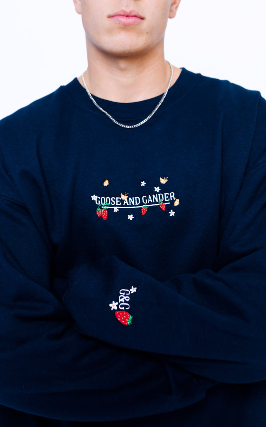 Unisex Wild Strawberry Embroidered Sweat - Navy