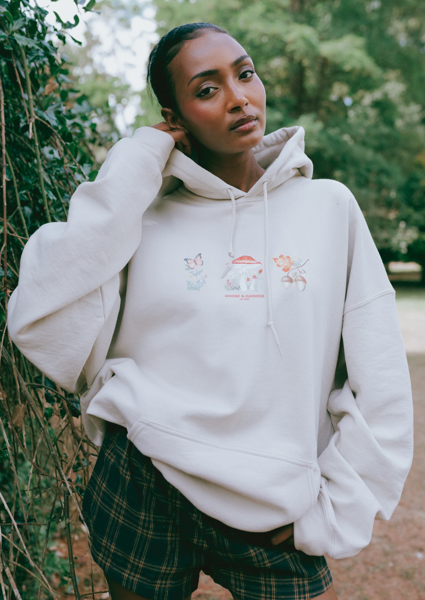Unisex Woodland Printed Hoodie - Sand