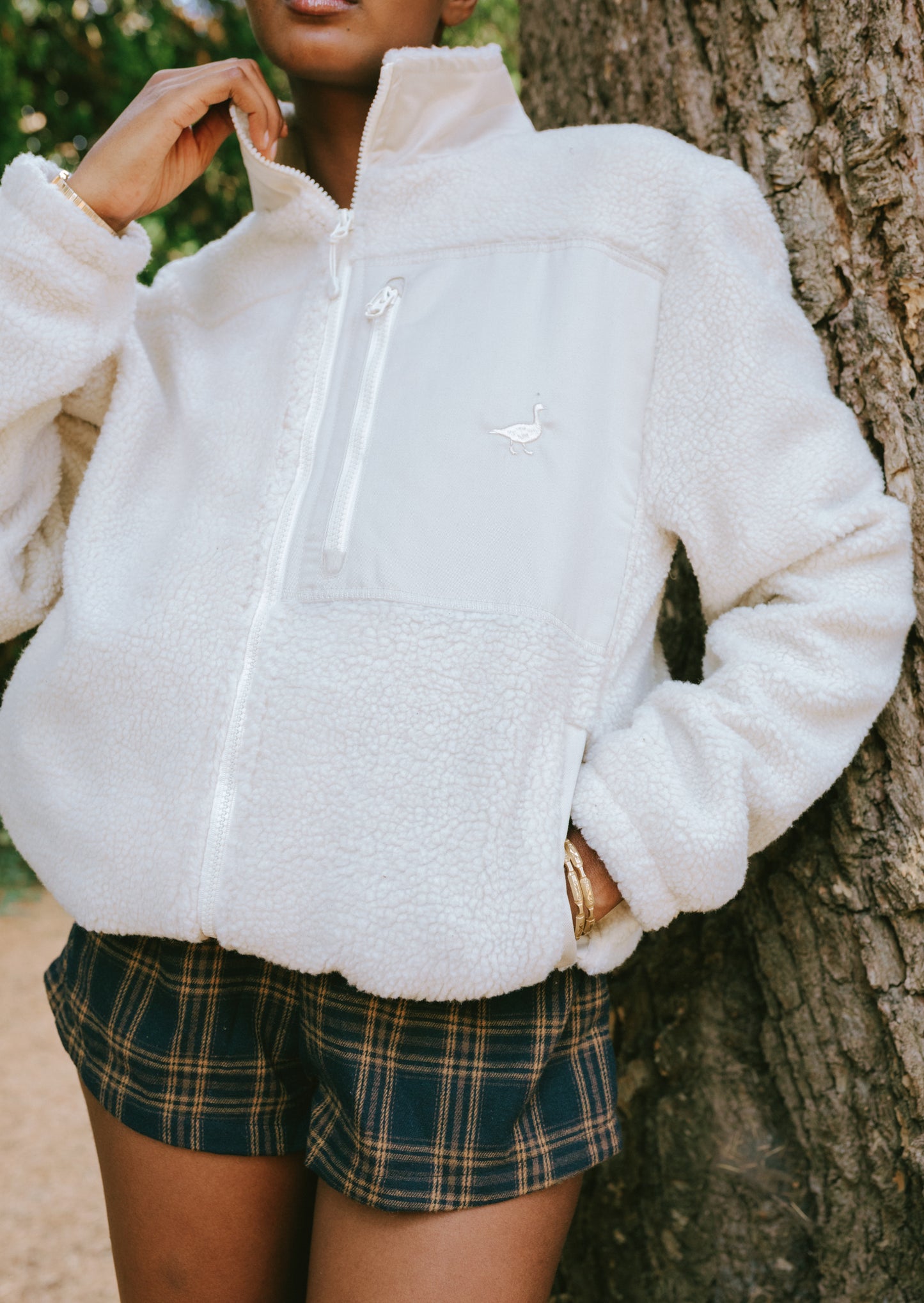 Unisex Goose Sherpa Fleece Jacket - Sand