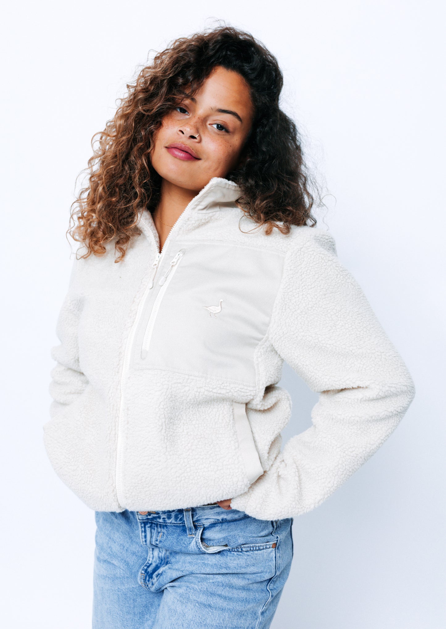 Unisex Goose Sherpa Fleece Jacket - Sand