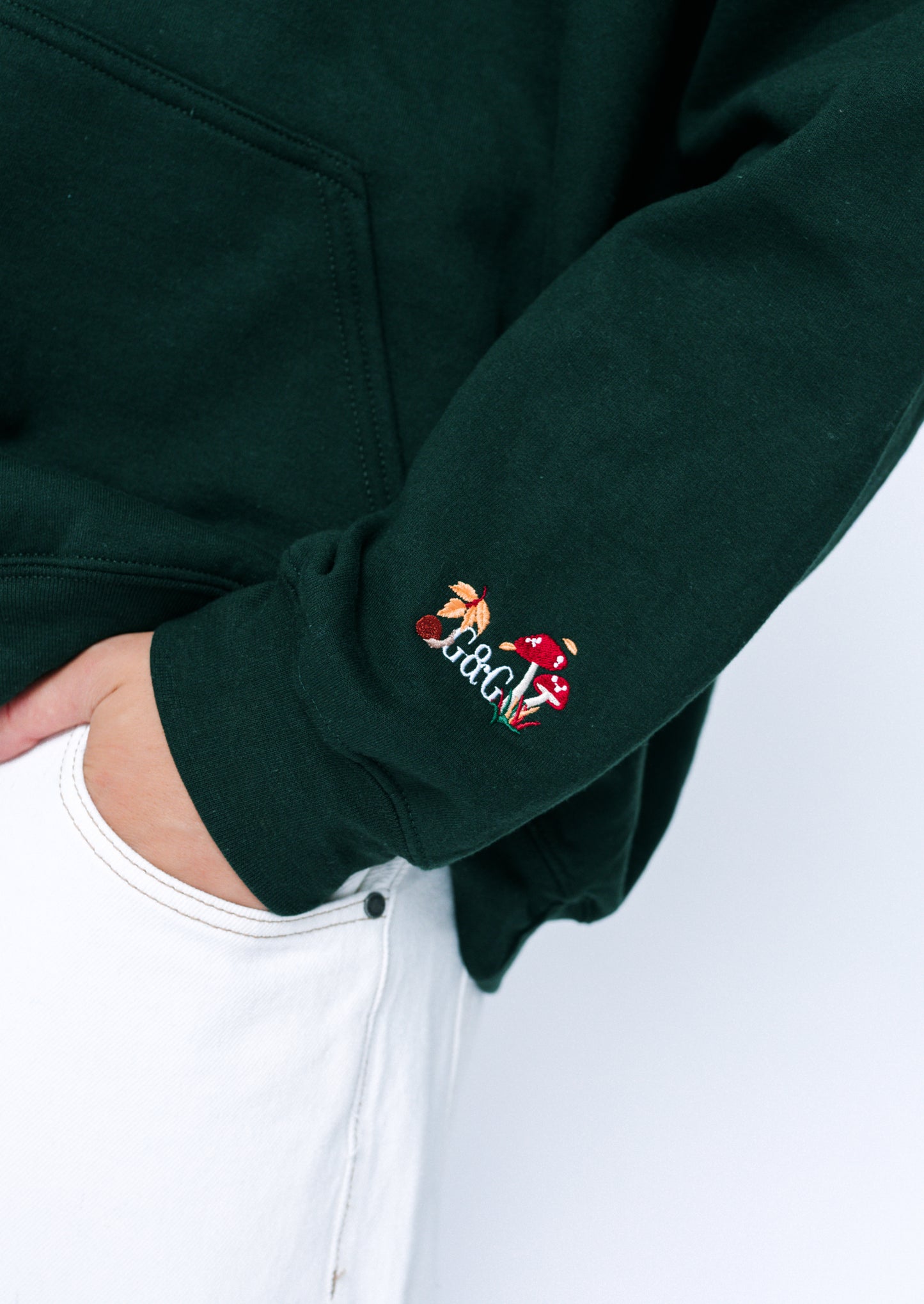 Unisex Woodland Embroidered Hoodie - Forest Green